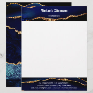 Personalized Blue Gold Glitter Letterhead Example