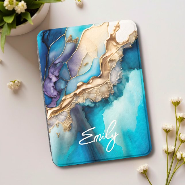 Personalized Blue Gold Marble Script Name Kindle Cover (Creator Uploaded)