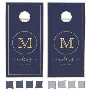 Personalized blue gold Monogram and Name Cornhole Set