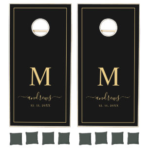 Personalized blue gold Monogram and Name Cornhole Set
