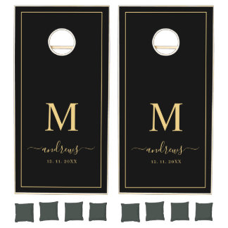 Personalized blue gold Monogram and Name Cornhole Set