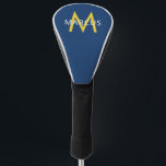Personalized Blue Gold Name on Modern Driver Golf Head Cover<br><div class="desc">Personalized Name and Initial Letter custom printed on a Golf Club Driver Cover with a Monogram in a modern classic sans serif font in navy blue and maize gold or yellow to match your favorite colors, or favorite sports team or university college or school colors. Custom Driver Covers are great...</div>