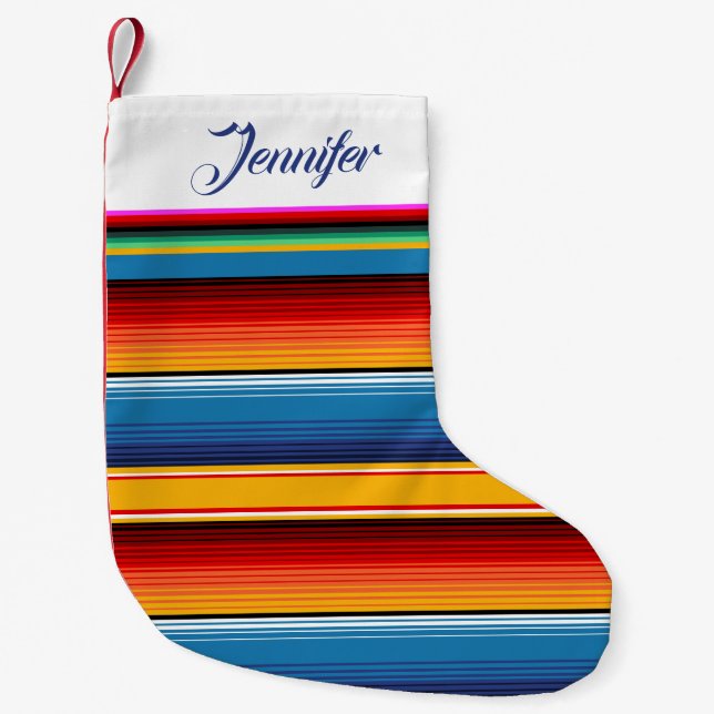 Personalized Blue Gold Red Mexican Sarape Small Christmas Stocking (Front)