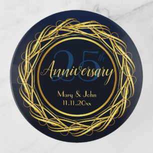 Personalized Blue Gold Royal Anniversary Luxury Trinket Tray