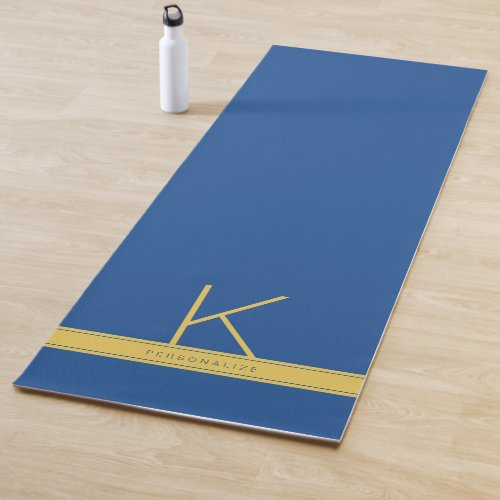 Personalized Blue Gold Simple Stripe Name Initial Yoga Mat