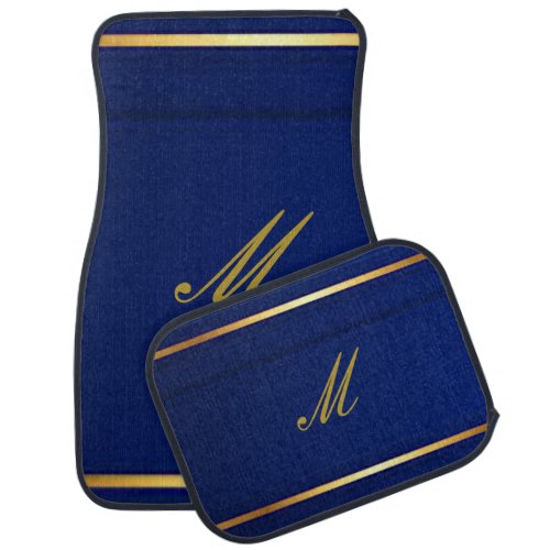 Personalized BlueGold Stripe Car Mats set of 4