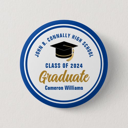 Personalized Blue Graduate 2024 Graduation Party Button