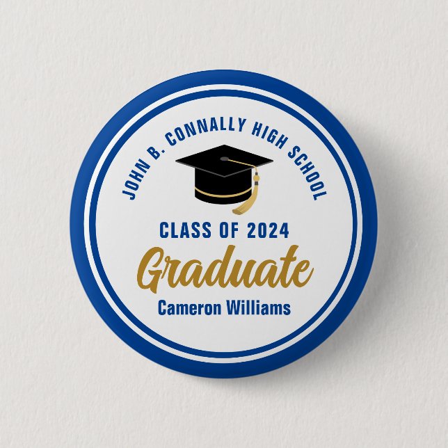 Personalized Blue Graduate 2026 Graduation Party Button (Front)