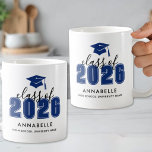 Personalized Blue Graduation Coffee Mug<br><div class="desc">A sleek and modern graduation mug gift featuring a graduation cap icon at the top in blue, with “Class of” and the year displayed just below. The graduate’s name and school appear beneath in clean, elegant fonts, creating a polished and stylish design. The design wraps around the mug with two...</div>