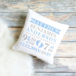 Personalized Blue Gray Birth Stat Baby Boy Nursery Throw Pillow at Zazzle