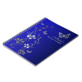 Personalized Blue, Gray Butterfly Floral Notebook (Left Side)