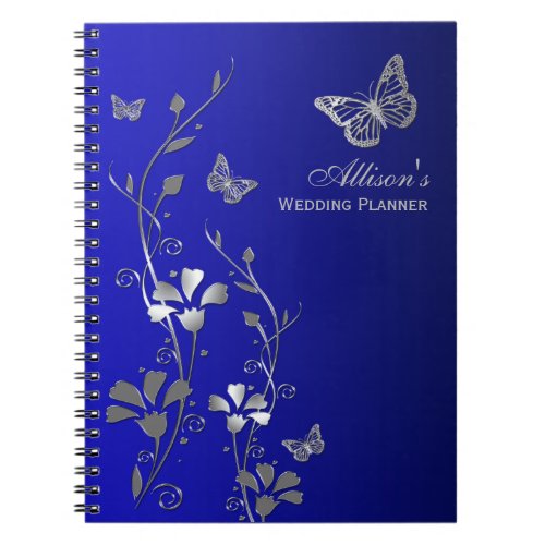 Personalized Blue Gray Butterfly Floral Notebook