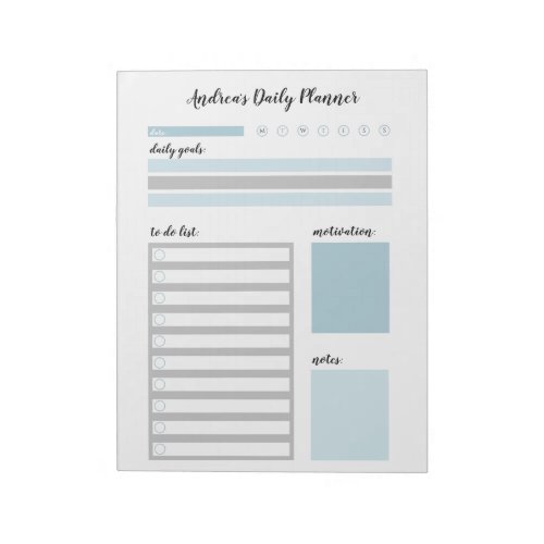 Personalized Blue Gray Daily Planner Notepad
