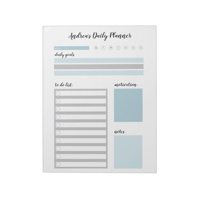 Personalized Blue Gray Daily Planner Notepad (Rotated)
