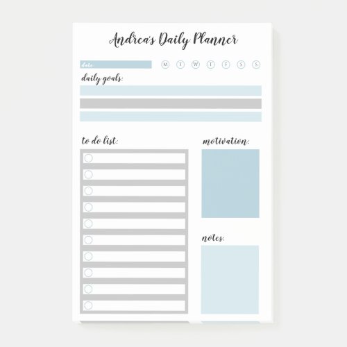 Personalized Blue Gray Daily Planner Post_it Notes