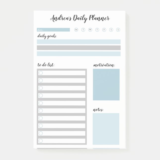 Personalized Blue Gray Daily Planner Post-it Notes (Front)