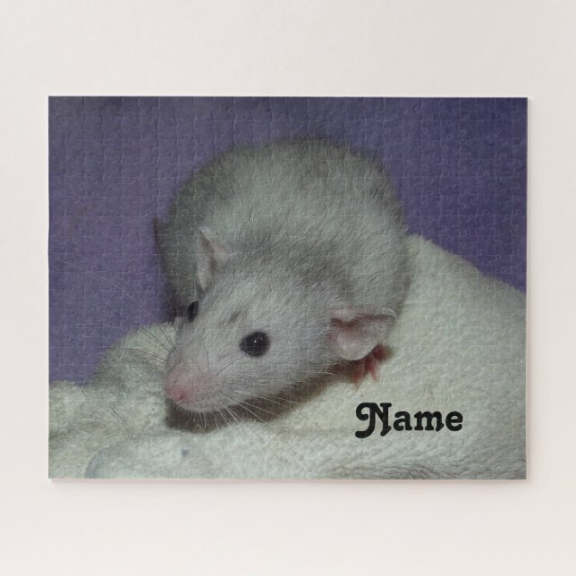 Personalized Blue Gray Dumbo Fancy Pet Rat Jigsaw Puzzle (Horizontal)