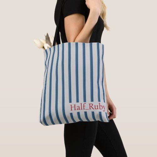 Personalized Blue & Gray Striped Tote Bag