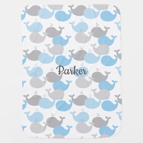 Personalized Blue Gray Whale Ocean Animals Boy Baby Blanket