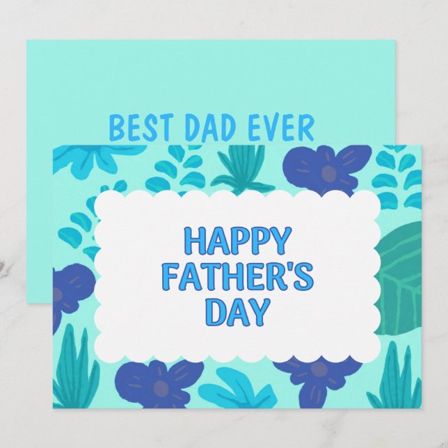Personalized Blue Green Botanical Father's Day Card (Front/Back)