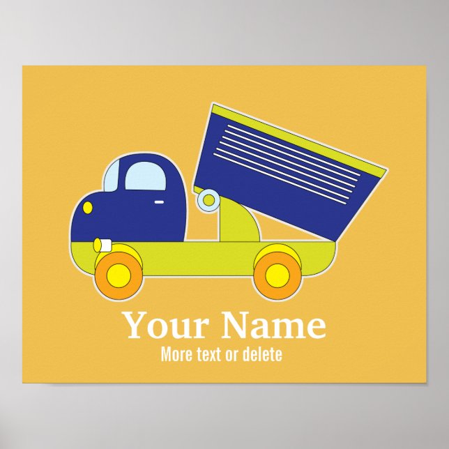Personalized Blue & Green Construction Dump Truck Poster (Front)