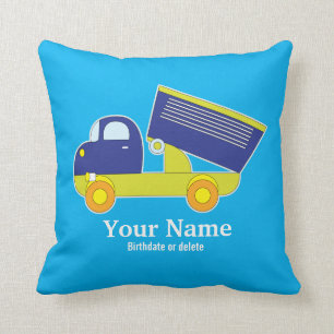 Personalized Blue & Green Construction Dump Truck Throw Pillow
