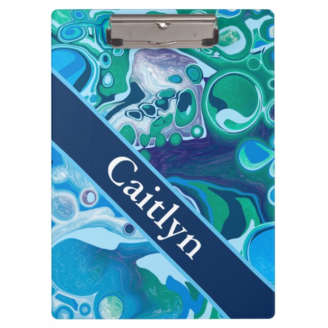 Personalized Blue Green Digital Marble Art   Clipboard (Front)