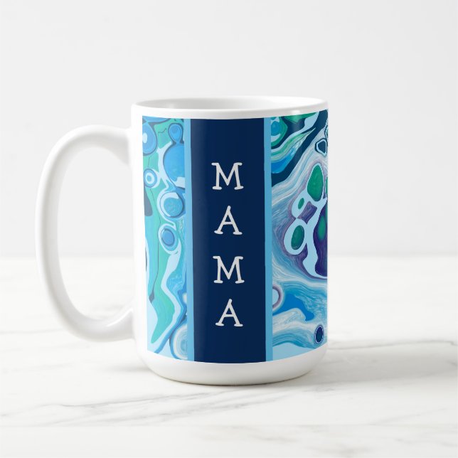 Personalized Blue Green Digital Marble Art    Coffee Mug (Left)