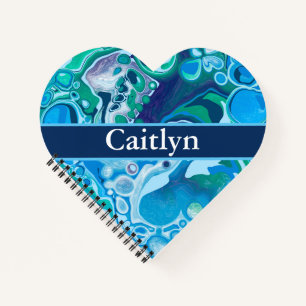 Personalized Blue Green Digital Marble Art Notebook