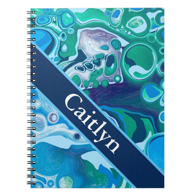 Personalized Blue Green Digital Marble Art      Notebook (Front)