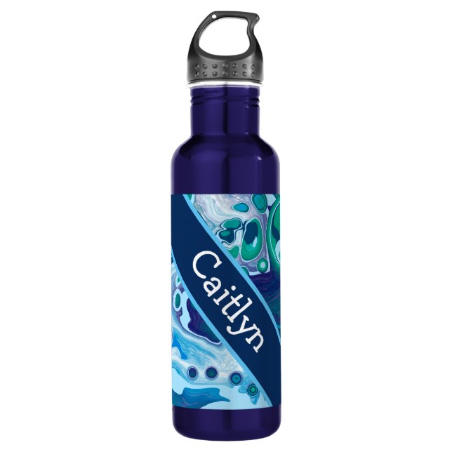 Personalized Blue Green Digital Marble Art   Stainless Steel Water Bottle (Front)