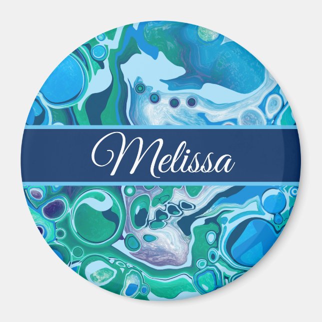 Personalized Blue Green Digital Marble Fluid Art  Magnet (Front)