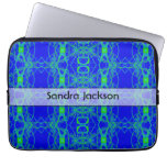 Personalized Blue Green Lace Like Abstract Pattern Laptop Sleeve at Zazzle