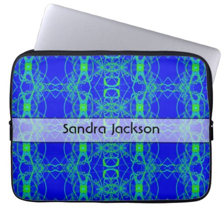 Personalized Blue Green Lace Like Abstract Pattern Laptop Sleeve