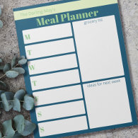 Personalized Blue Green Meal Planner Grocery List Notepad