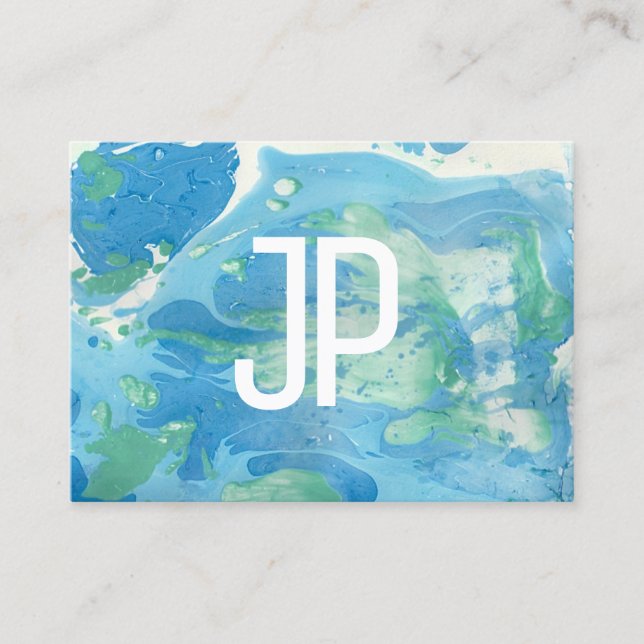 Personalized Blue Green Modern Abstract Template Business Card (Front)