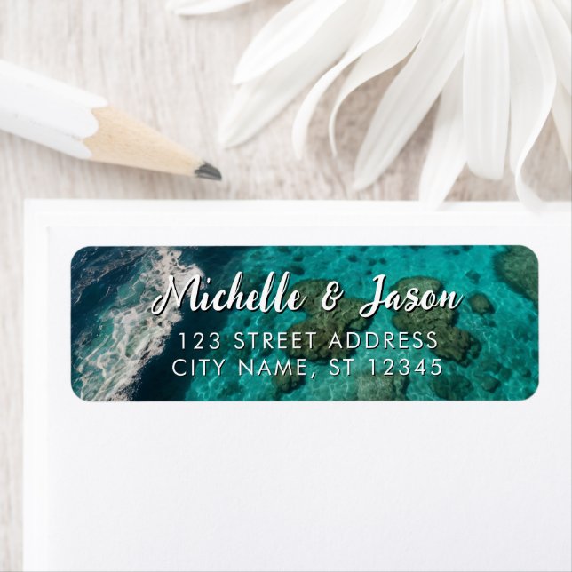 Personalized Blue Green Ocean Summer Beach Waves Label (Insitu)