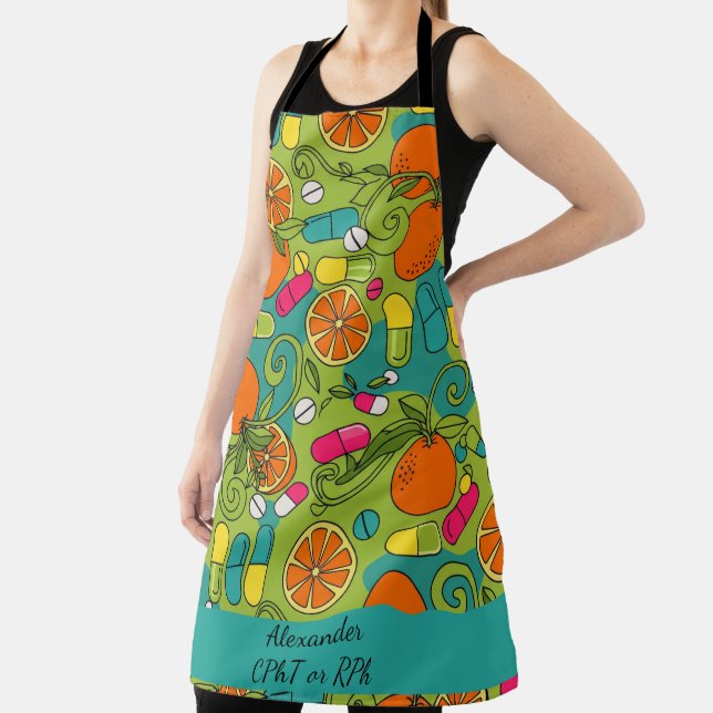 Personalized Blue & Green Orange Pharmacy Apron (Insitu)