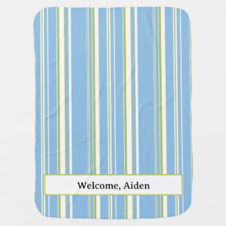 Personalized Blue Green Striped Unisex Baby Blanket