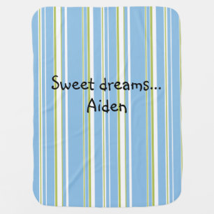 Personalized Blue Green Striped Unisex Swaddle Blanket