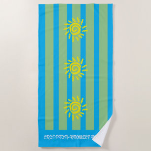 Personalized Blue Green Stripes Beach Towel