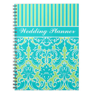 Personalized Blue Green White Striped Notebook