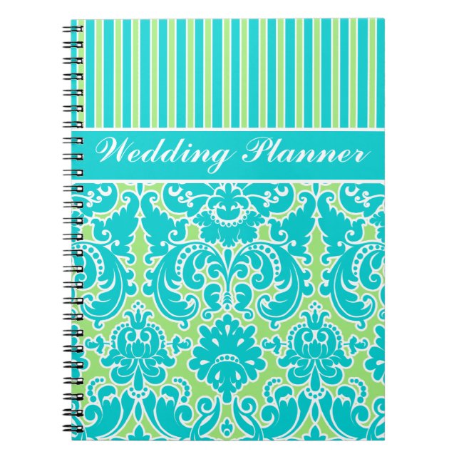 Personalized Blue Green White Striped Notebook (Front)