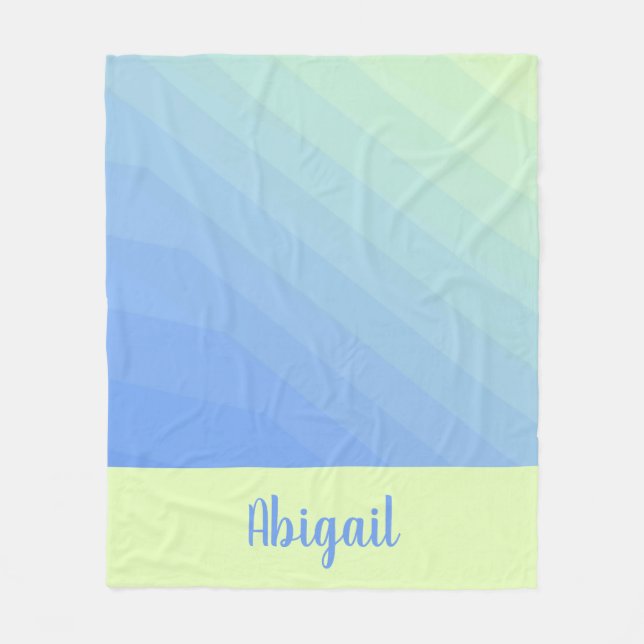 Personalized Blue Green Yellow Ombre Gradient  Fleece Blanket (Front)