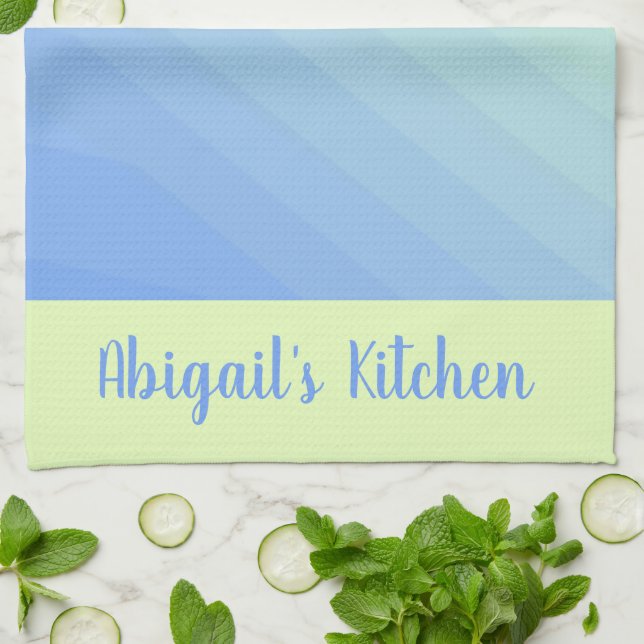 Personalized Blue Green Yellow Ombre Stylish Kitchen Towel (Folded)