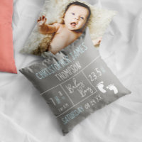 Personalized Blue Grey Birth Stat Baby Boy Photo