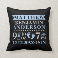 Personalized Blue Grey Black BABY Boy Nursery Throw Pillow