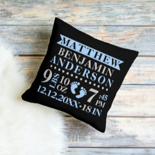 Personalized Blue Grey Black BABY Boy Nursery Throw Pillow