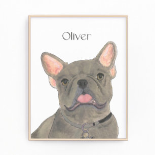 Personalized Blue Grey Frenchie French Bulldog Art Photo Print