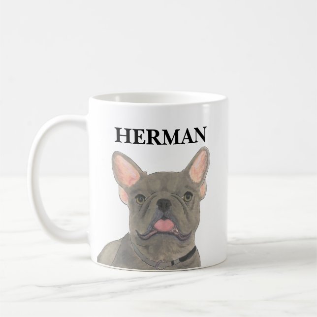 Personalized Blue Grey Frenchie French Bulldog Coffee Mug (Left)